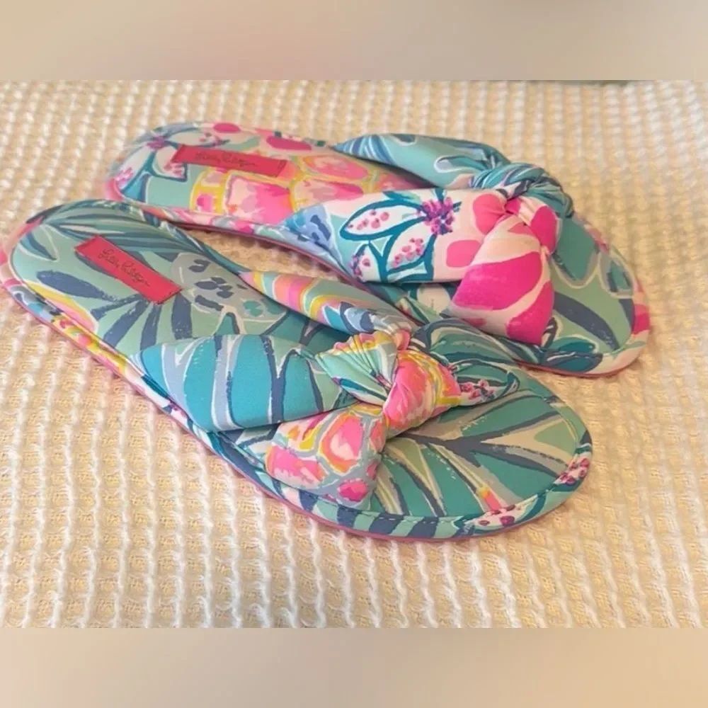 *Lilly Pulitzer* Beachy Tropical Cushiony Knotted Slioper Sandals Sz M 7/8